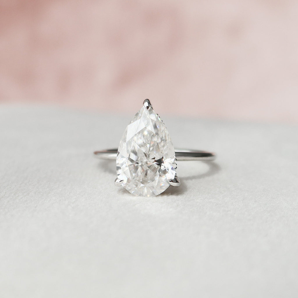 3.0 CT Pear Cut Hidden Halo Style Moissanite Engagement Ring 4