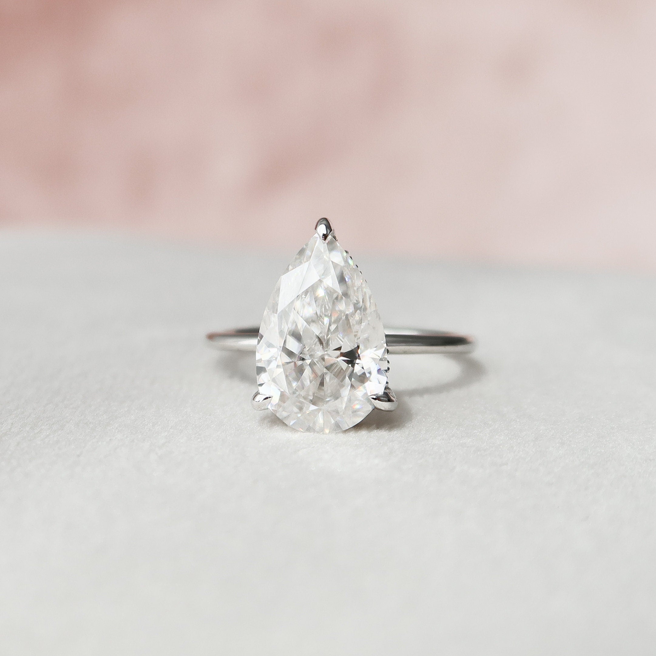 3.0 CT Pear Cut Hidden Halo Style Moissanite Engagement Ring 4