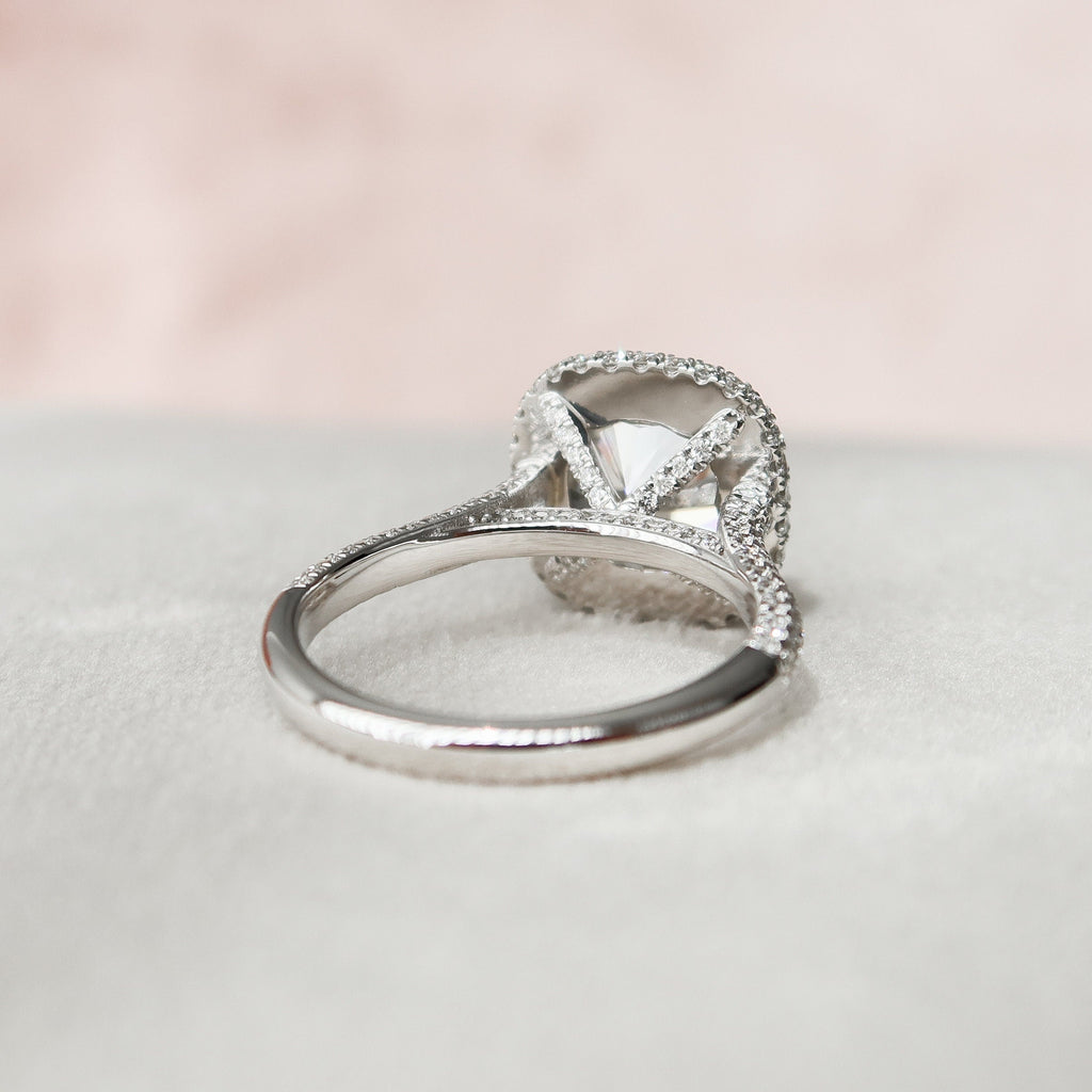 4.0 CT Cushion Halo Pave Moissanite Engagement Ring 8