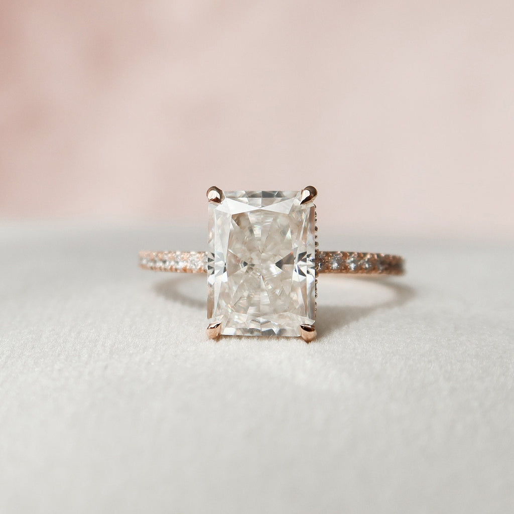 3.0 CT Radiant Pave Hidden Halo Moissanite Engagement Ring 9