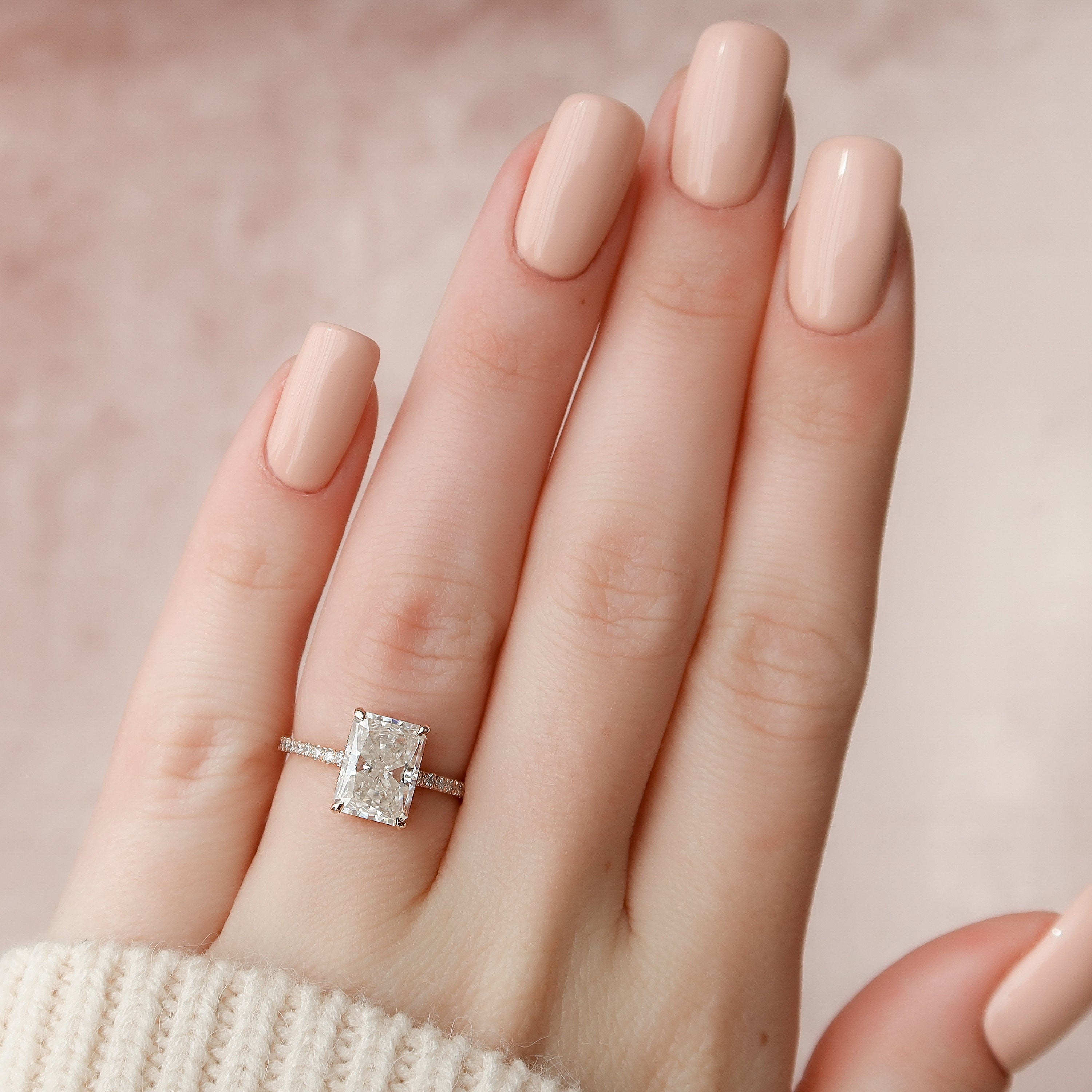 3.0 CT Radiant Pave Hidden Halo Moissanite Engagement Ring 1