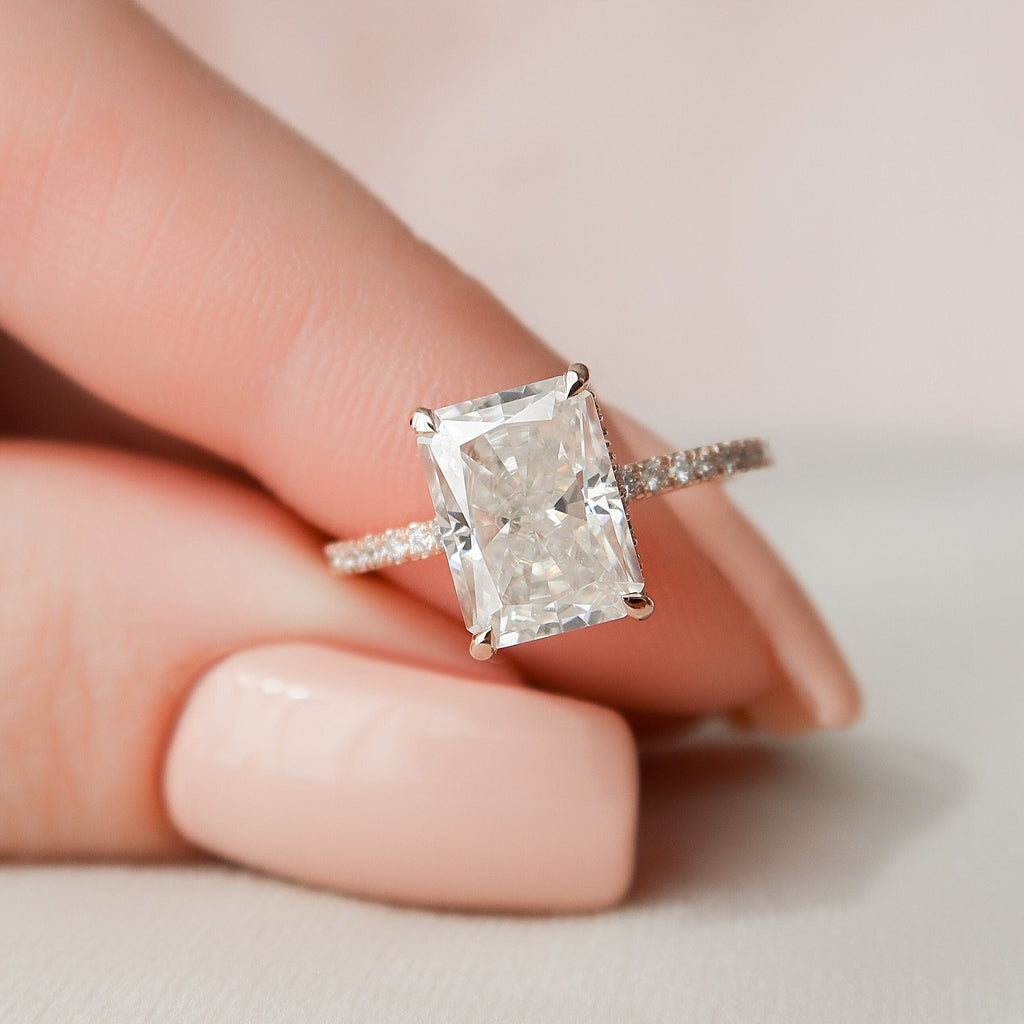 3.0 CT Radiant Pave Hidden Halo Moissanite Engagement Ring 5