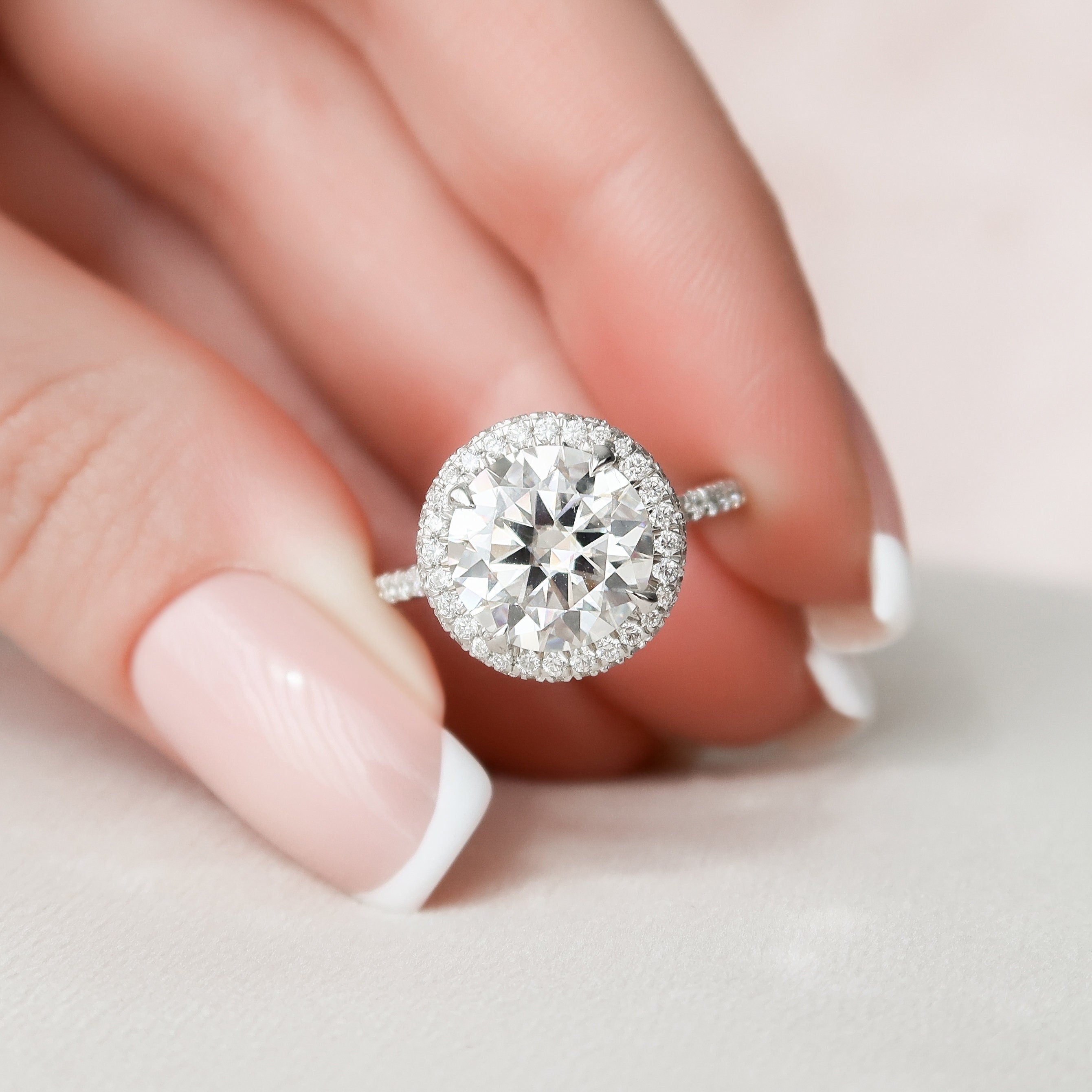 3.5 CT Round Halo & Pave Style Moissanite Engagement Ring 2