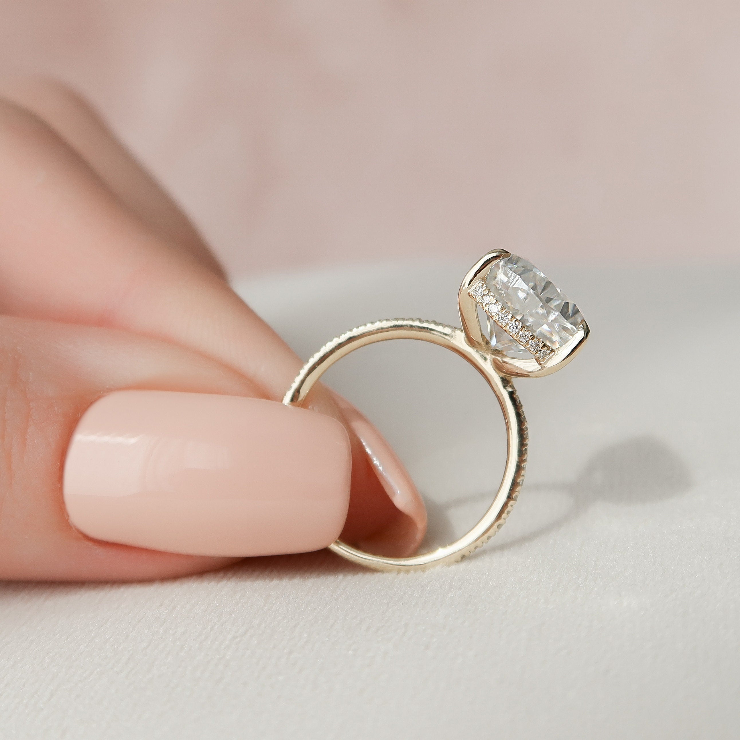 4.5 CT Pear Cut Hidden Halo Style  Moissanite Engagement Ring 8