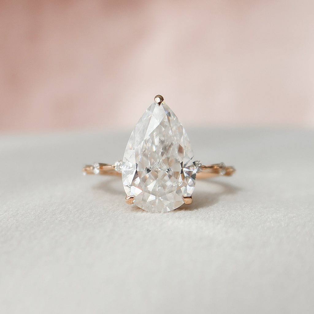 4.0 CT Pear Solitaire Dainty Pave Style Moissanite Engagement Ring 3