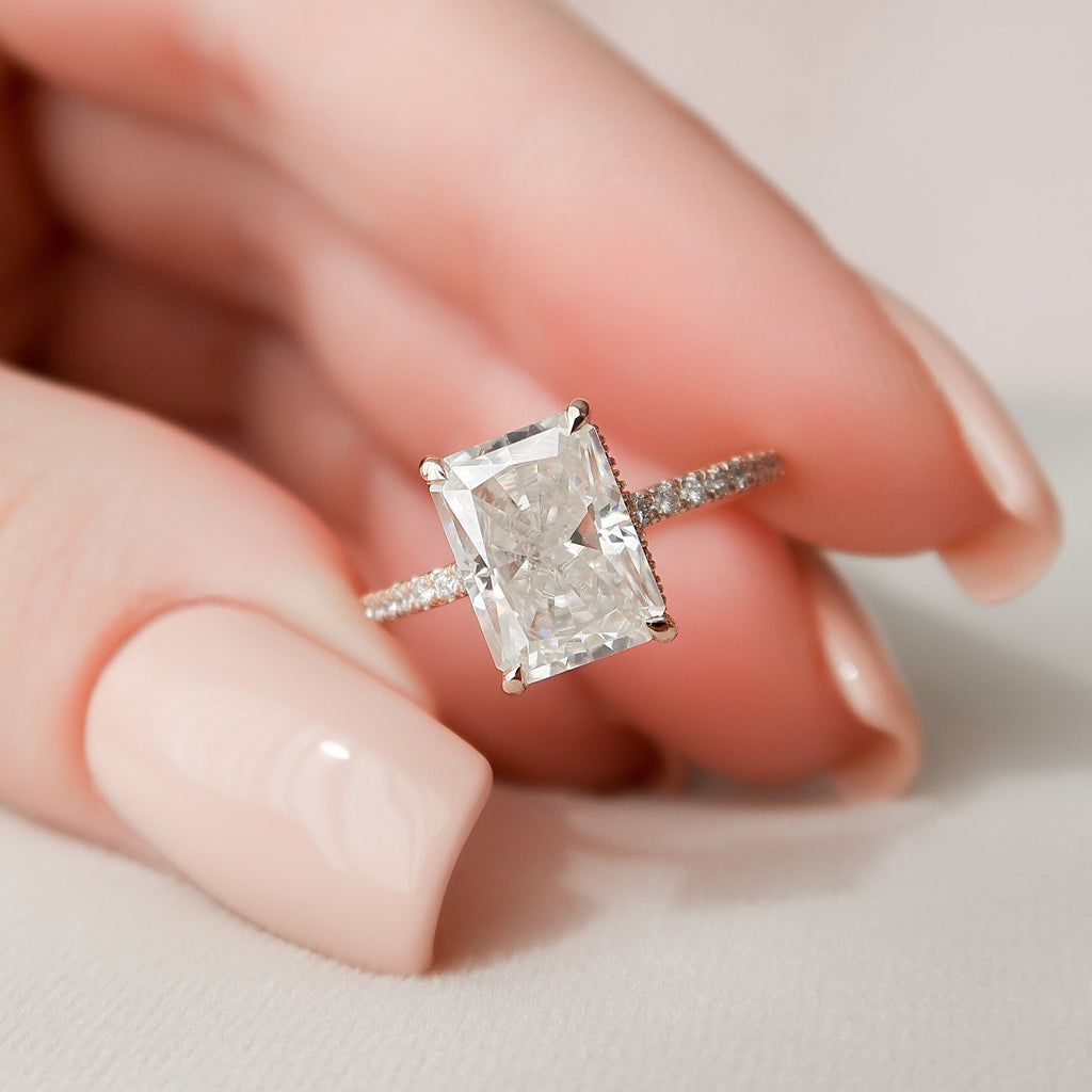 3.0 CT Radiant Pave Hidden Halo Moissanite Engagement Ring 2