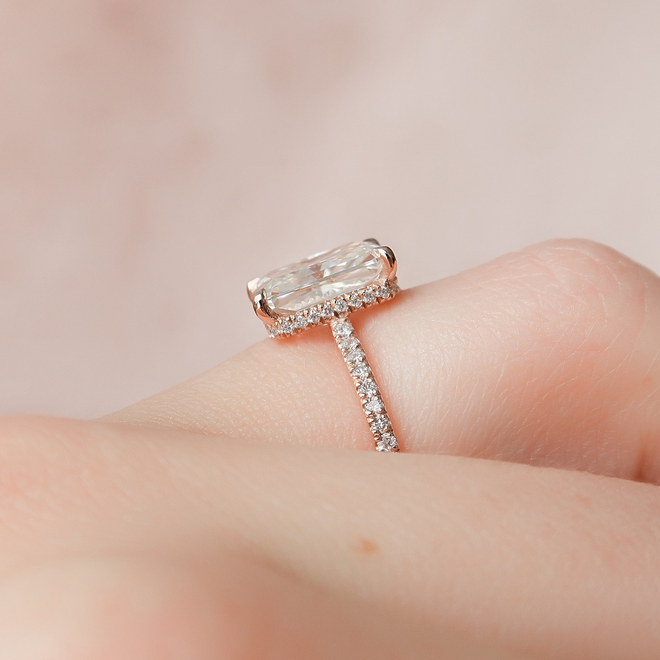 3.0 CT Radiant Pave Hidden Halo Moissanite Engagement Ring 8