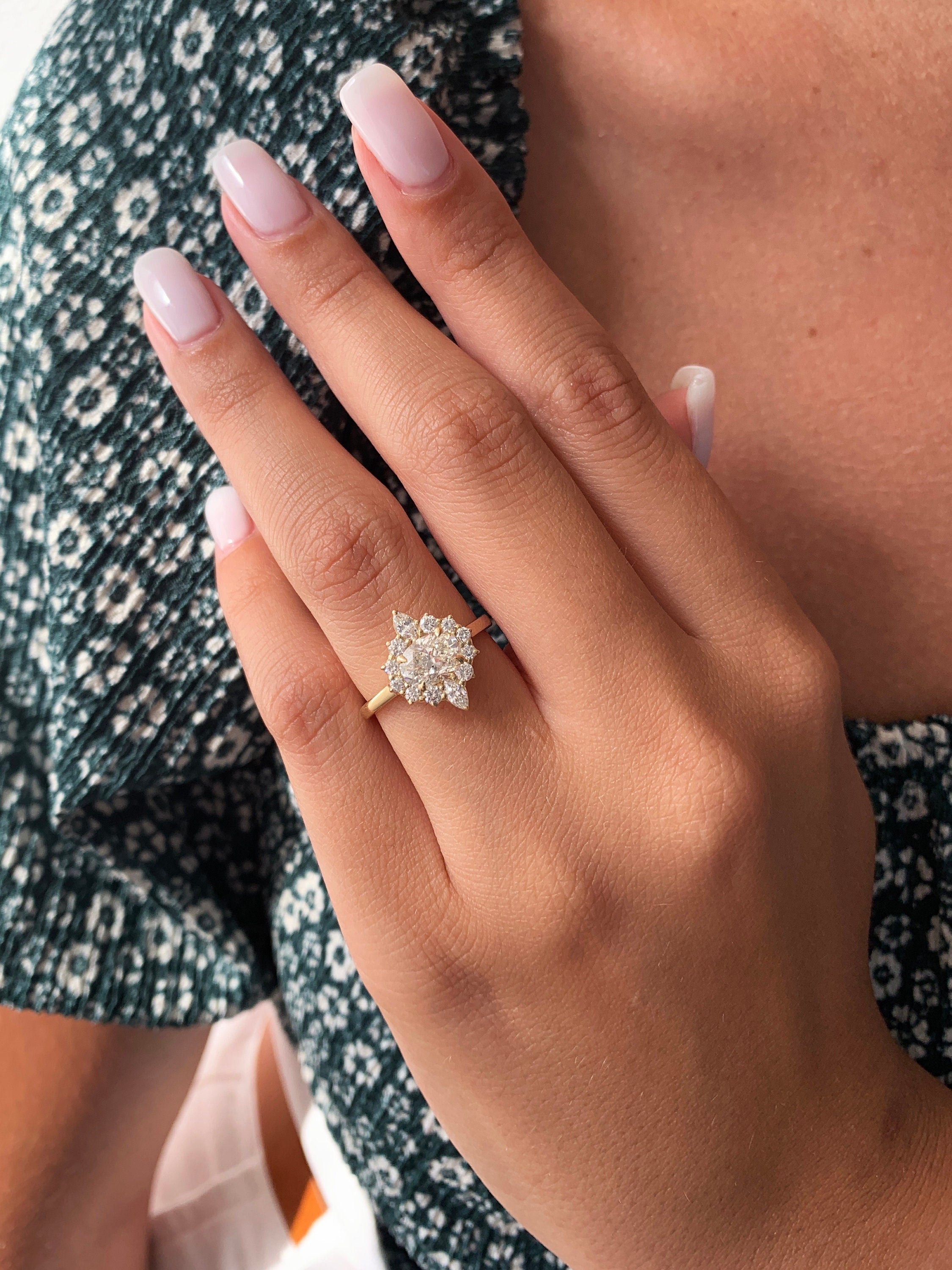 Oval Cluster Lab Grown Diamond Engagement Ring
