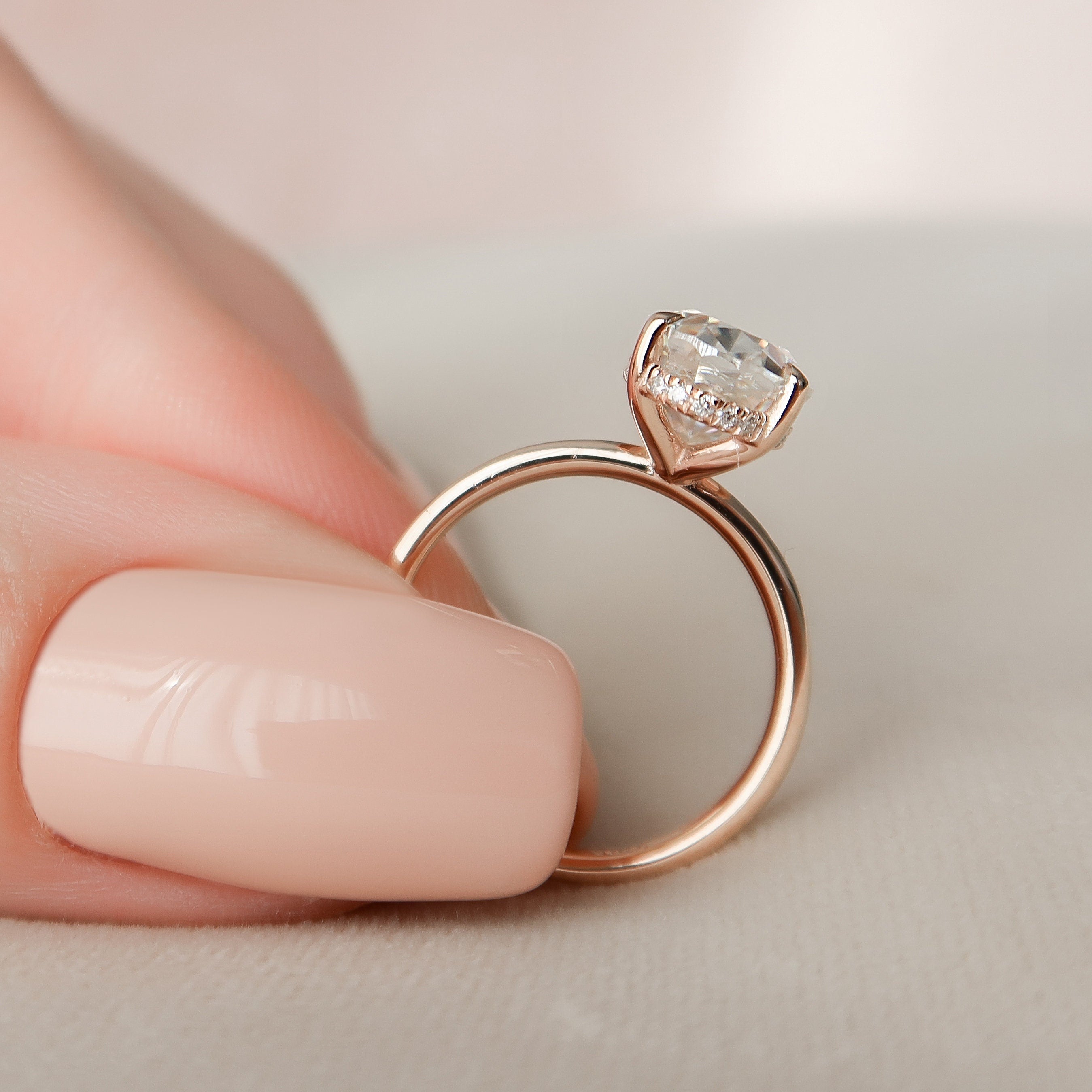 2.0 CT Oval Hidden Halo Moissanite Engagement Ring 7