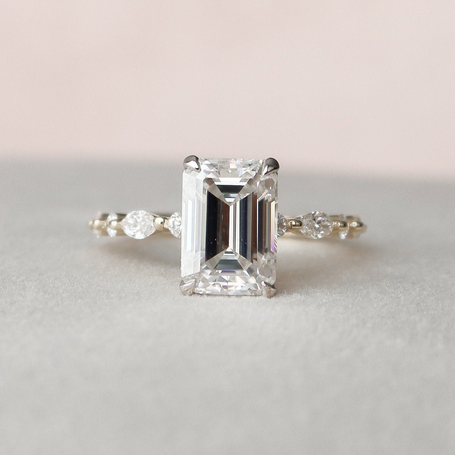 3.0 CT Emerald Hidden Halo Setting Moissanite Engagement Ring 3