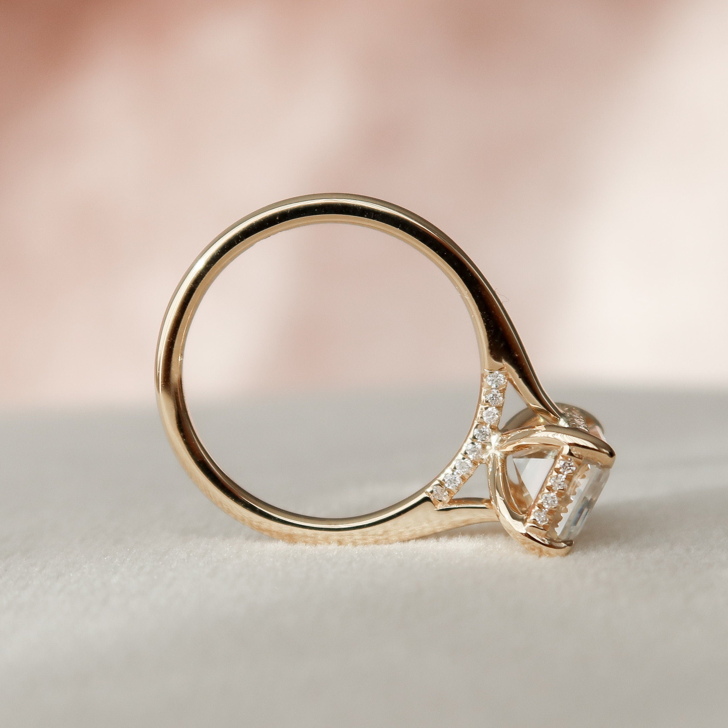 3.0 CT Emerald Cut Hidden Halo Moissanite Engagement Ring 8