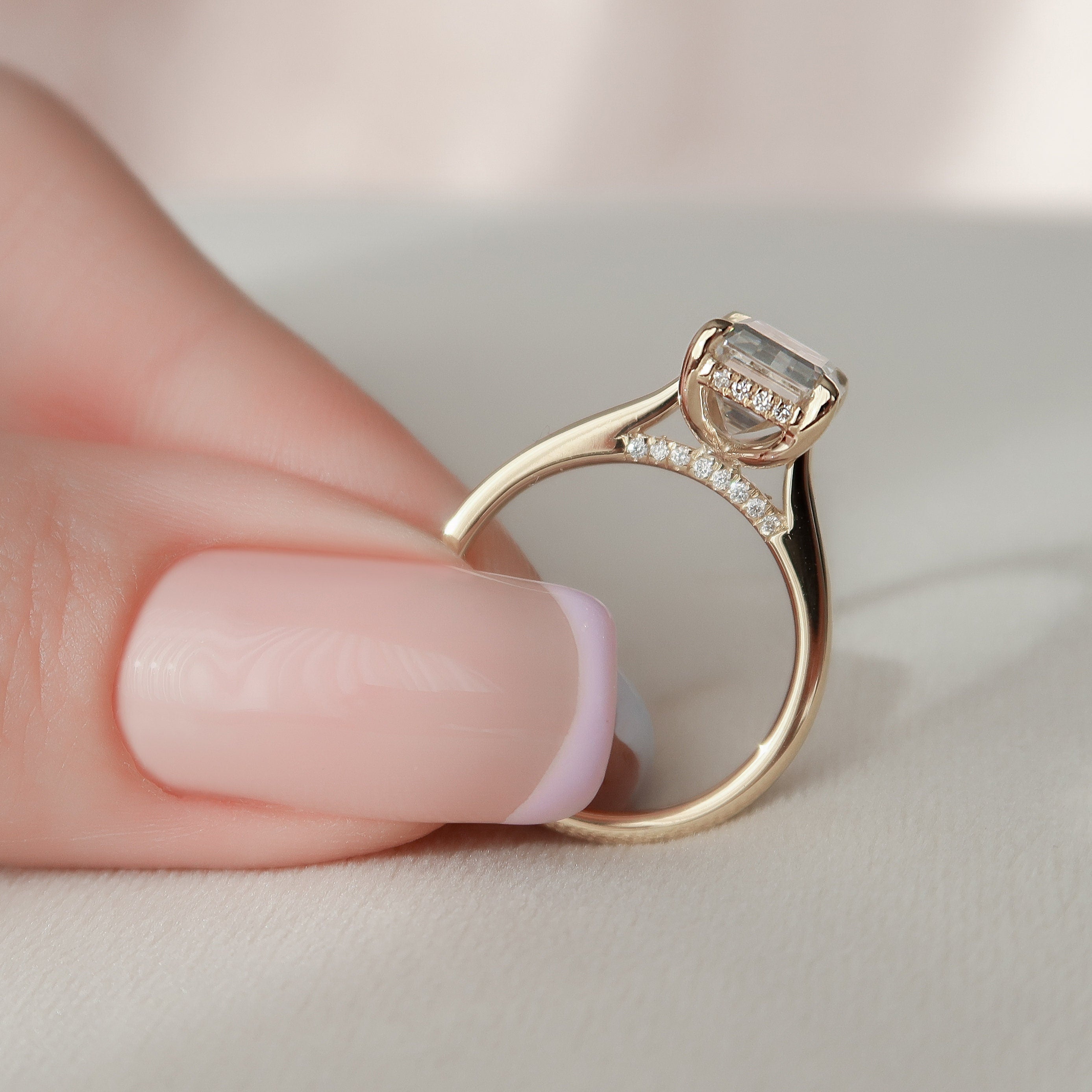 3.0 CT Emerald Cut Hidden Halo Moissanite Engagement Ring 3
