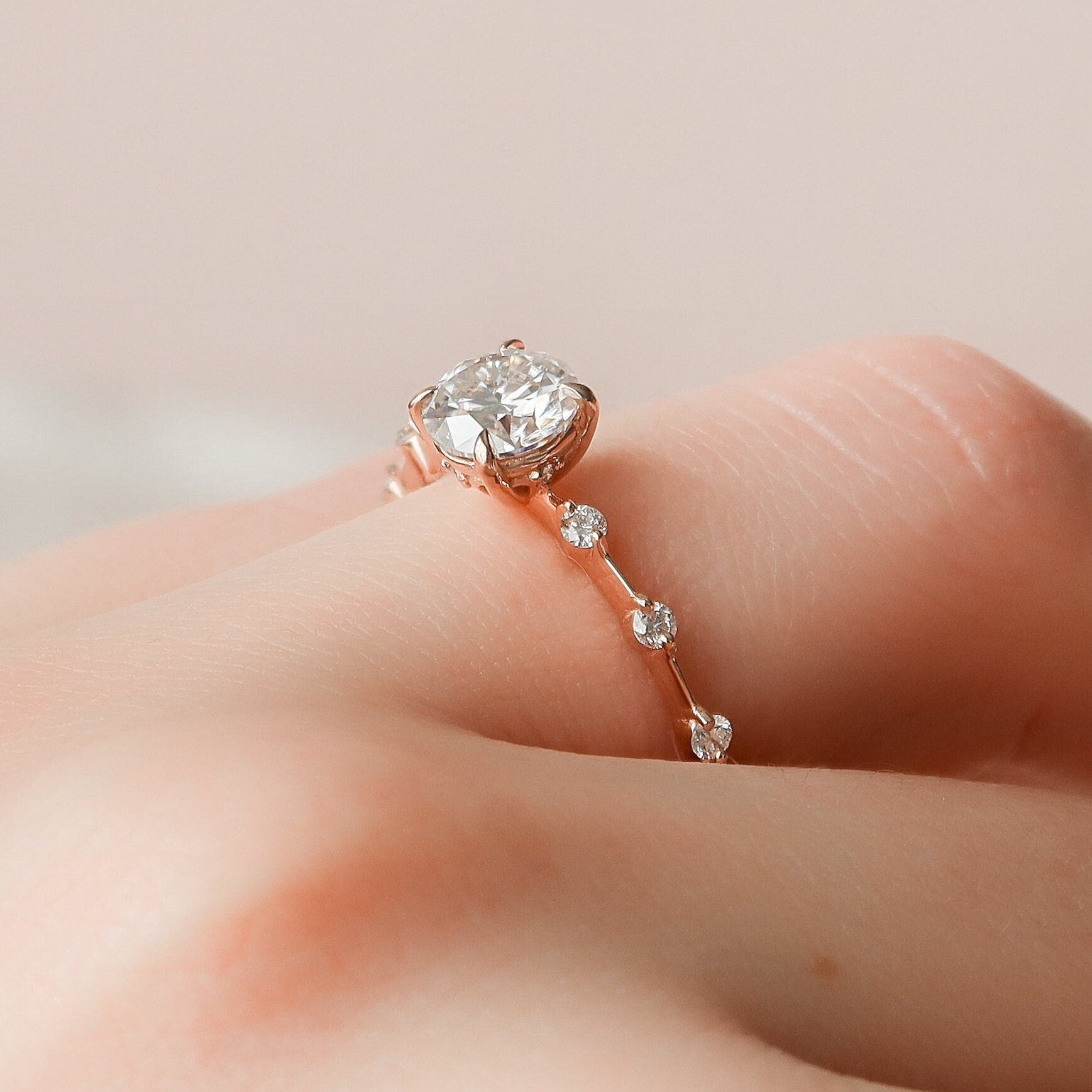 1.0 CT Round Dainty Pave Moissanite Engagement Ring 8