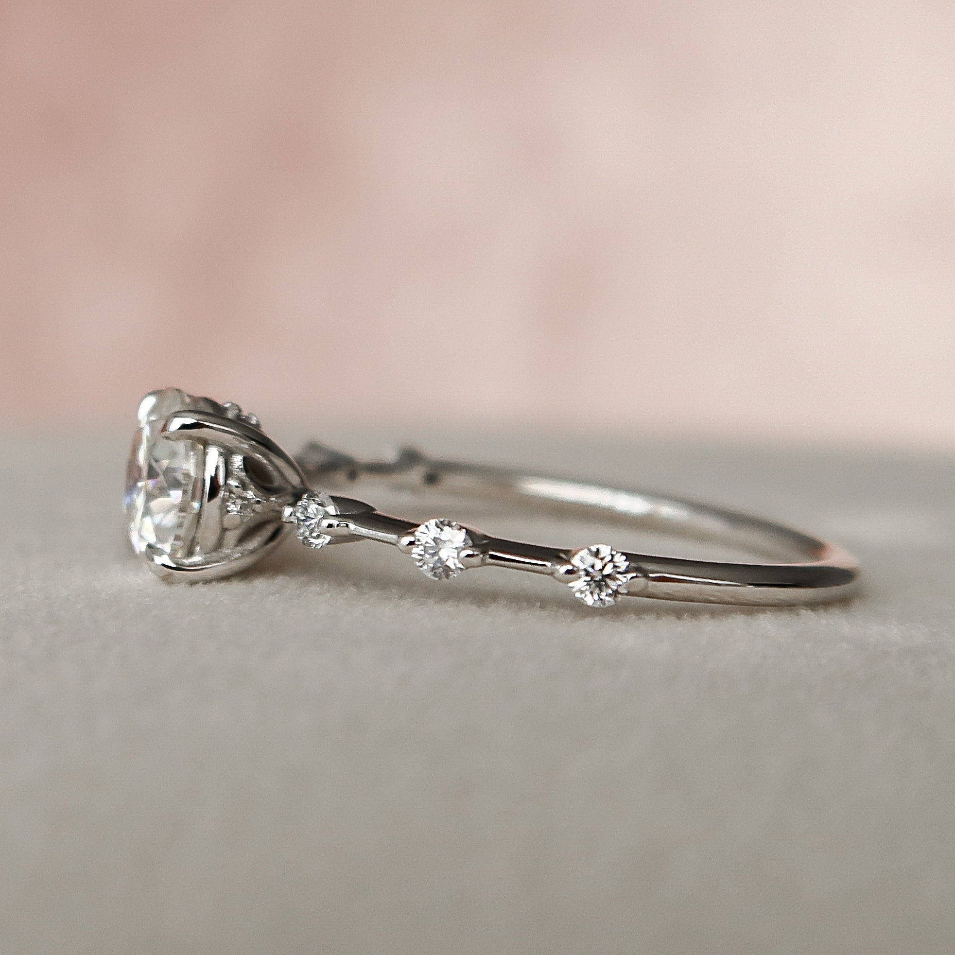 1.0 CT Round Dainty Pave Moissanite Engagement Ring 3