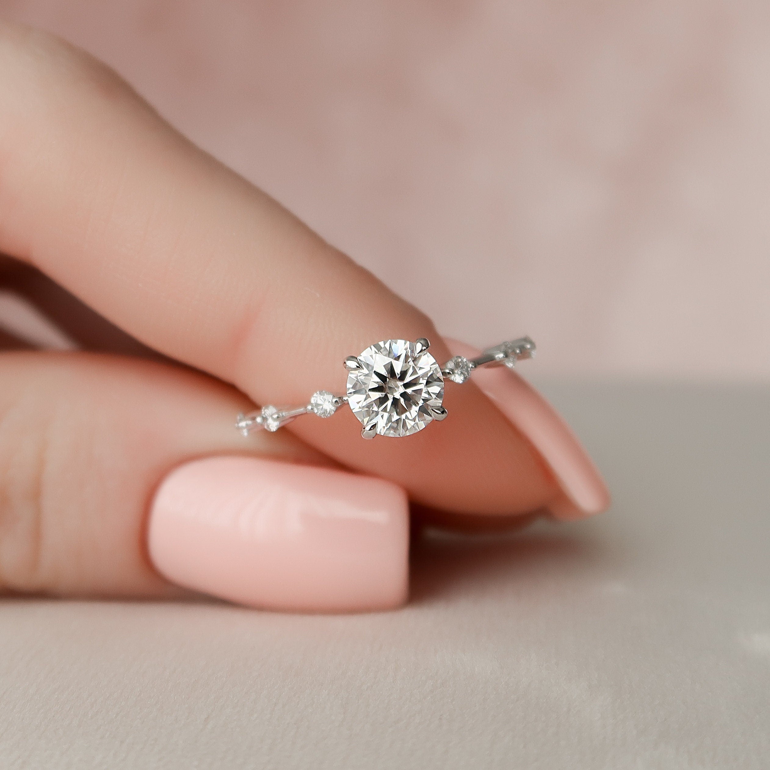 1.0 CT Round Dainty Pave Moissanite Engagement Ring 2
