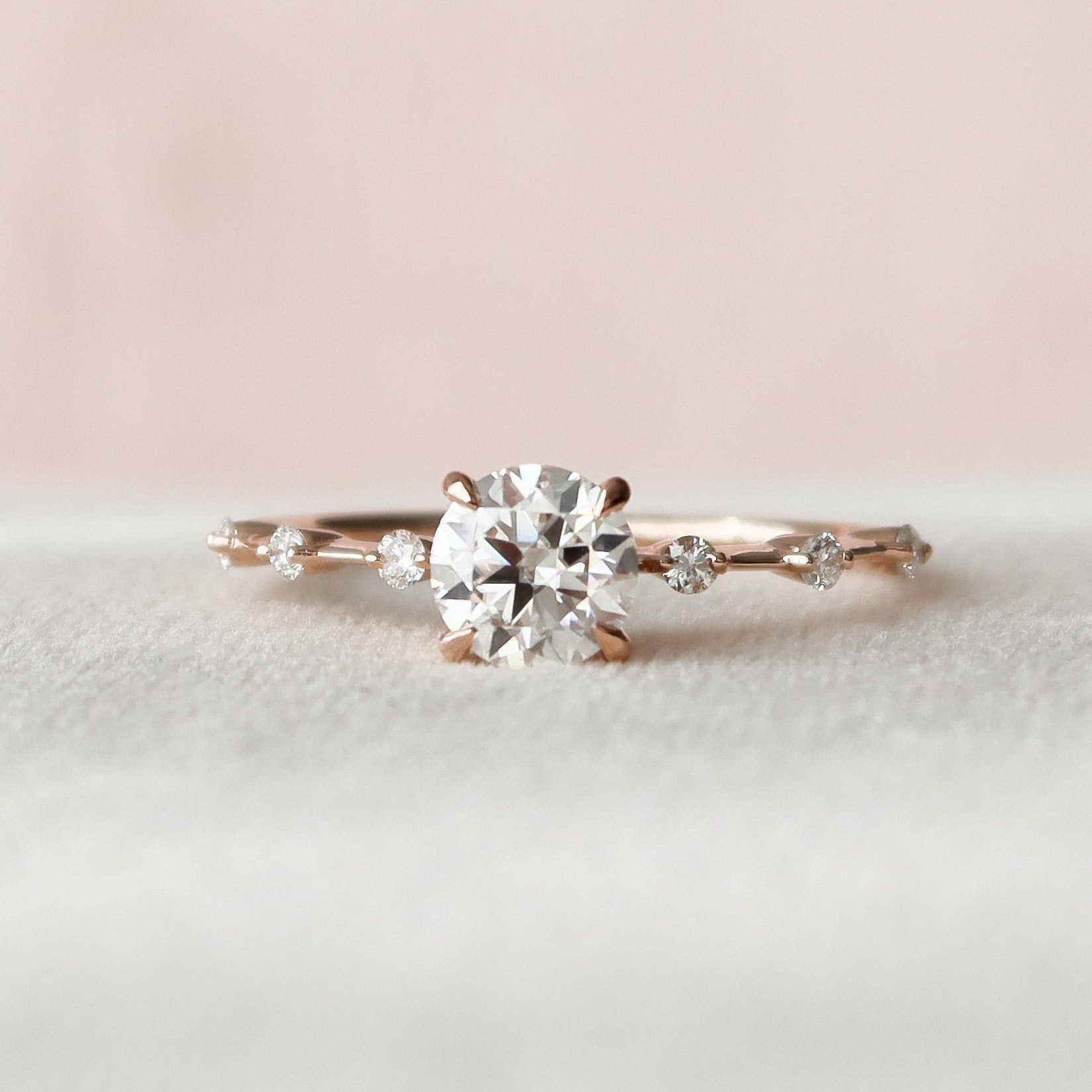 1.0 CT Round Dainty Pave Moissanite Engagement Ring 7
