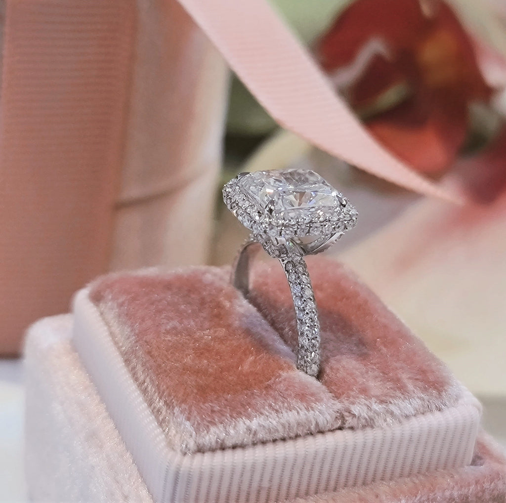 Cushion Halo & Pave Lab Grown Diamond Engagement Ring